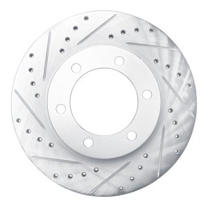 Toyota 4Runner Brake Rotor (1) - Front Left - R1 Concepts - Drilled & Slotted - Silver - `95-`04